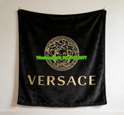 Versace Black Gold Medusa Logo Printed Flannel Throw Blanket IMG_1296